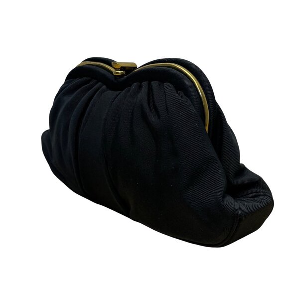 Vintage L And M Women’s Black Satin With Gold Frame & Pouch Evening Clutch - Picture 2 of 13